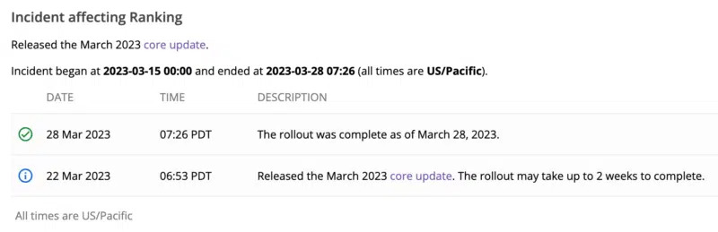 Google March 2023 broad core update done rolling out